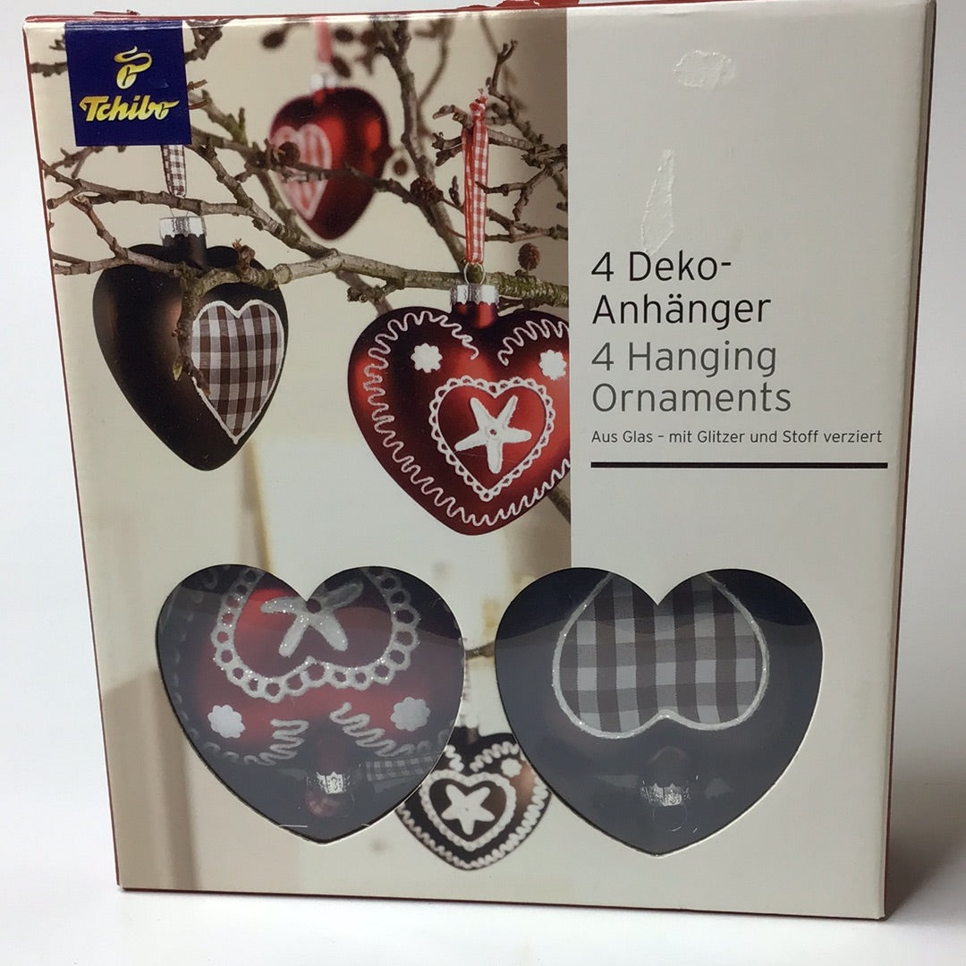 Deko-Anhänger aus Glas mit Stoff und Glitzer verziert 4 Stück Weihnachten