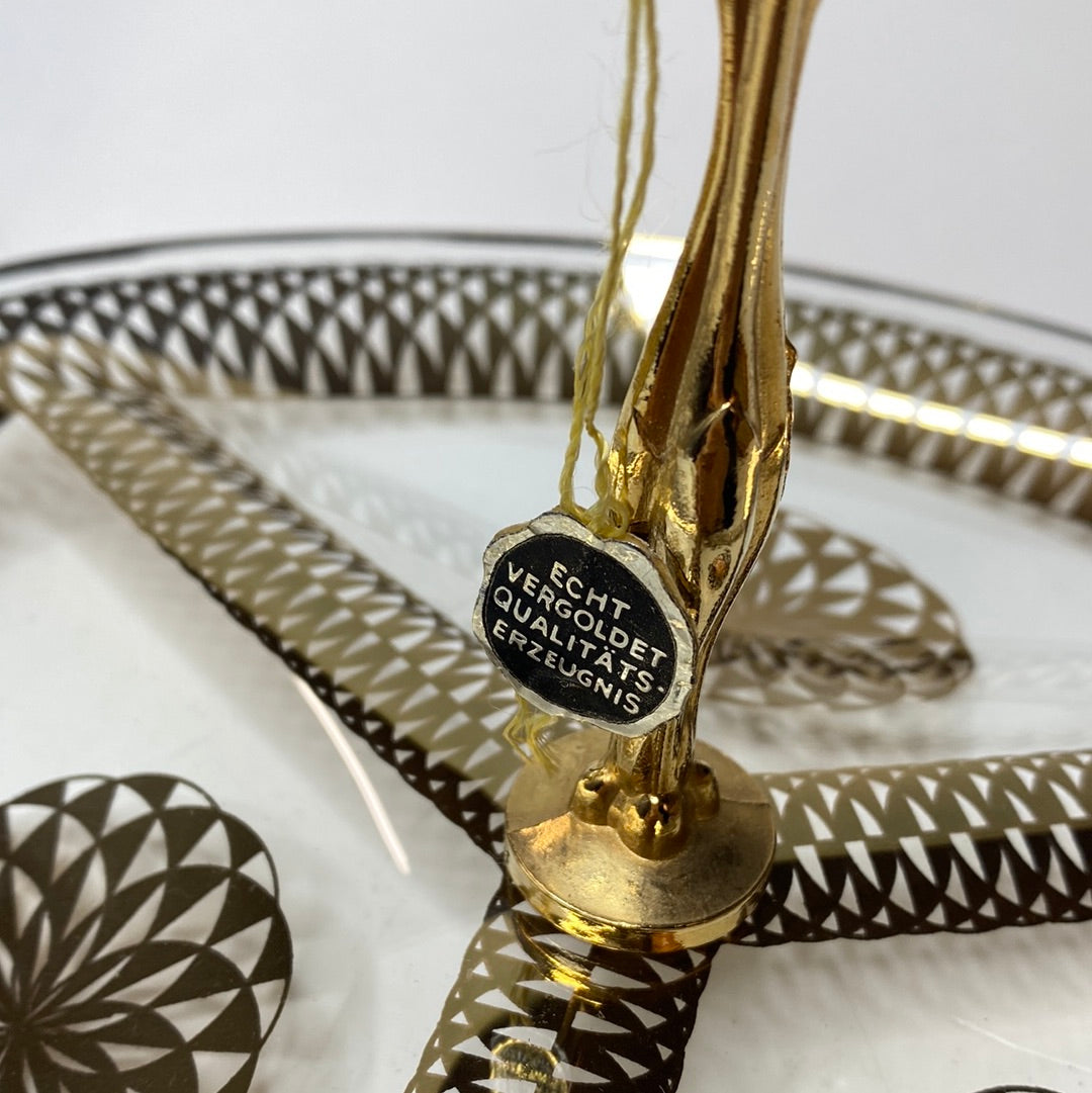 Glas Teller mit Griff und Goldrand, echt vergoldet