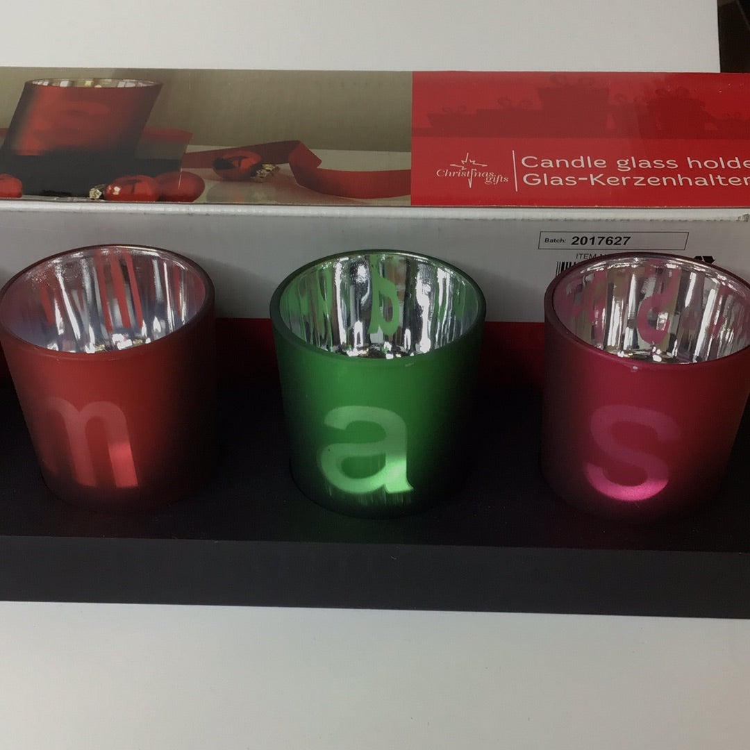 Glas-Kerzenhalter Merryxmas Teelichthalter Teelichtgläse