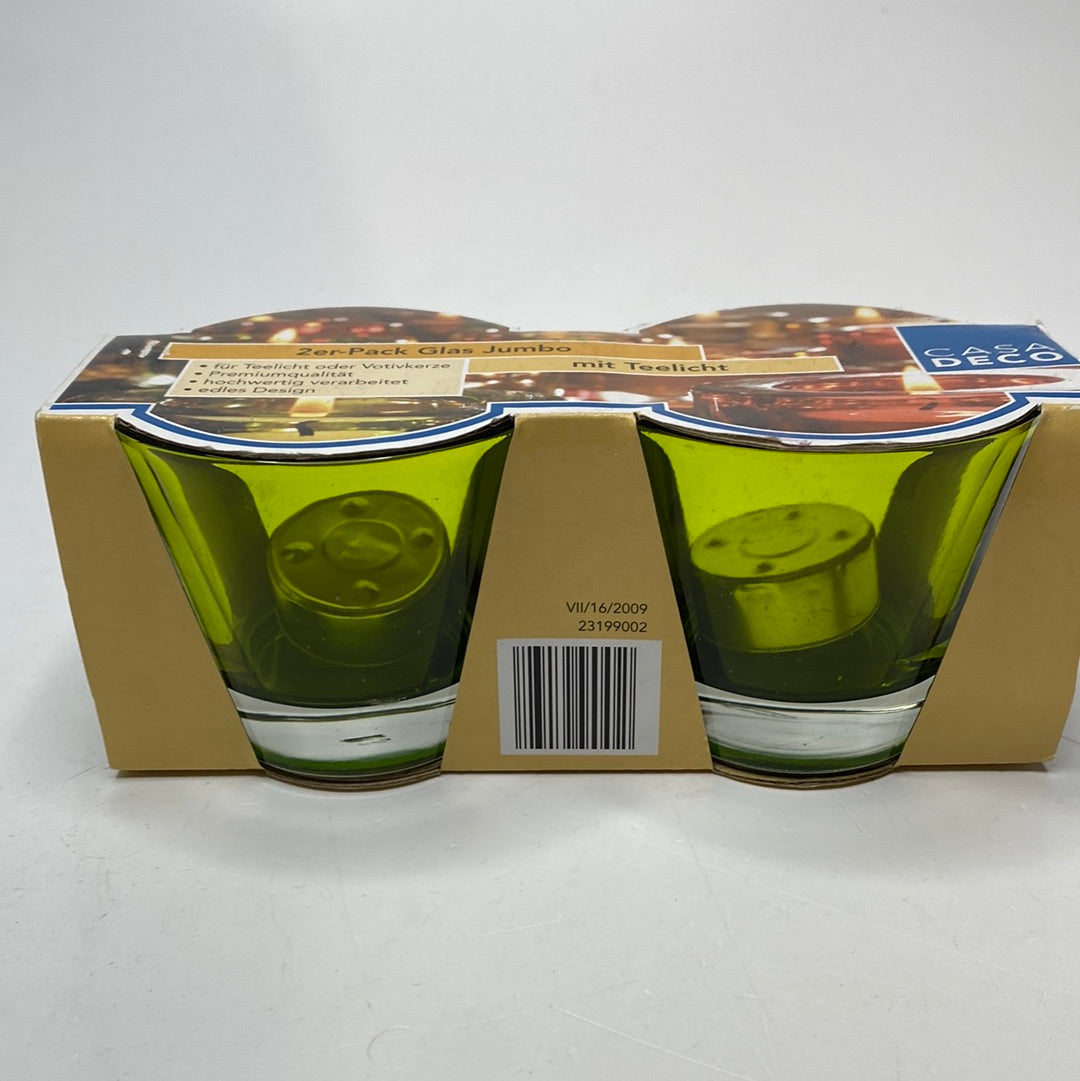 2er Pack grün Glas Jumbo mit Teelicht