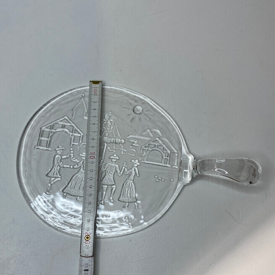 Käseplatte aus Glas mit Griff Motiv