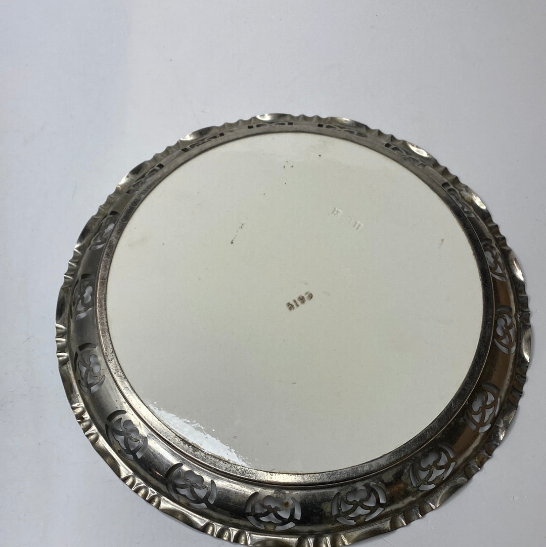 Tablett Keramik Porzellan mit Silber Rand
