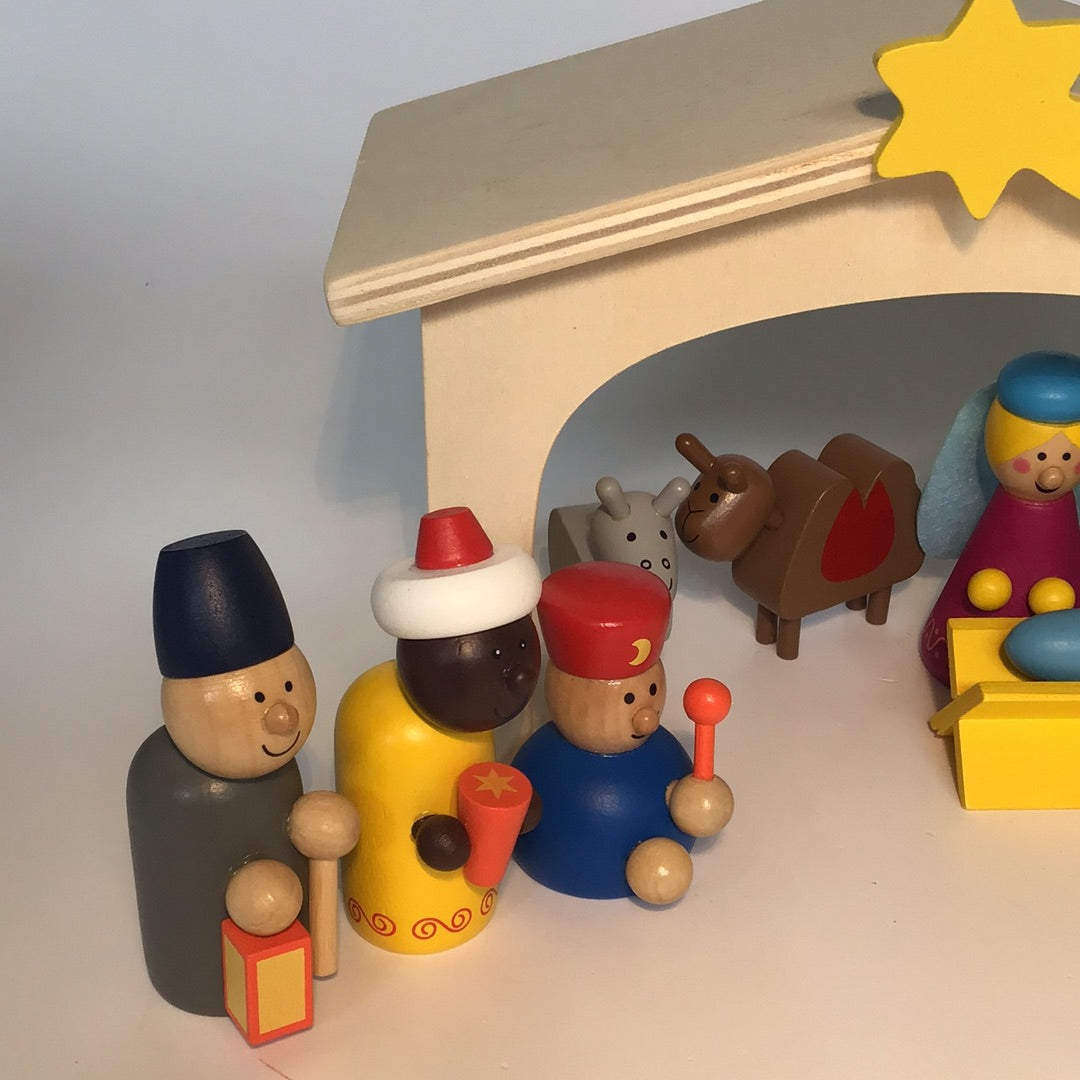Weihnachtskrippe-Set Weihnachtdeko Spielzeug aus Holz 14-tlg.