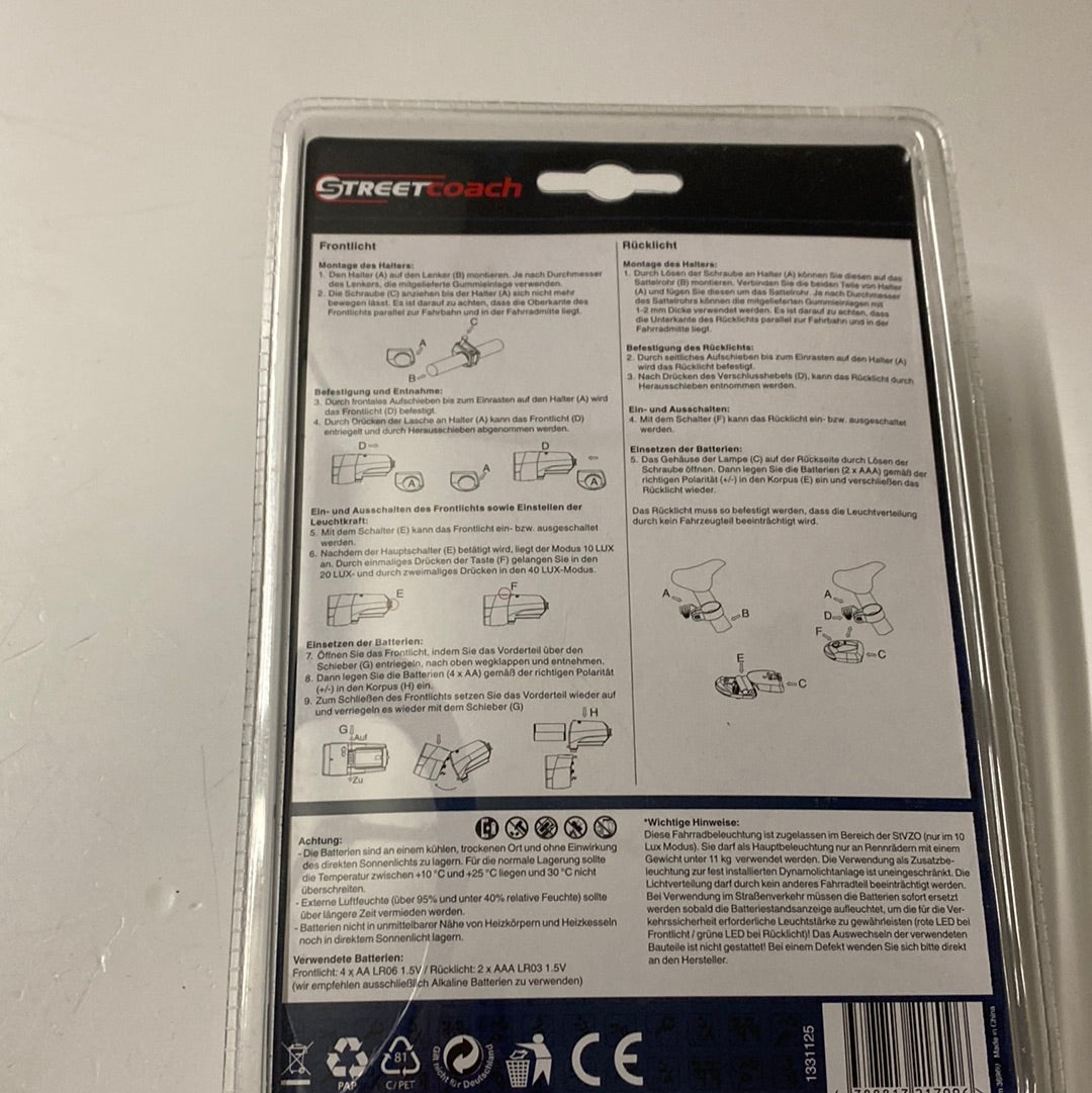 3-stufiges LED Fahrradleuchtenset mit Batterien