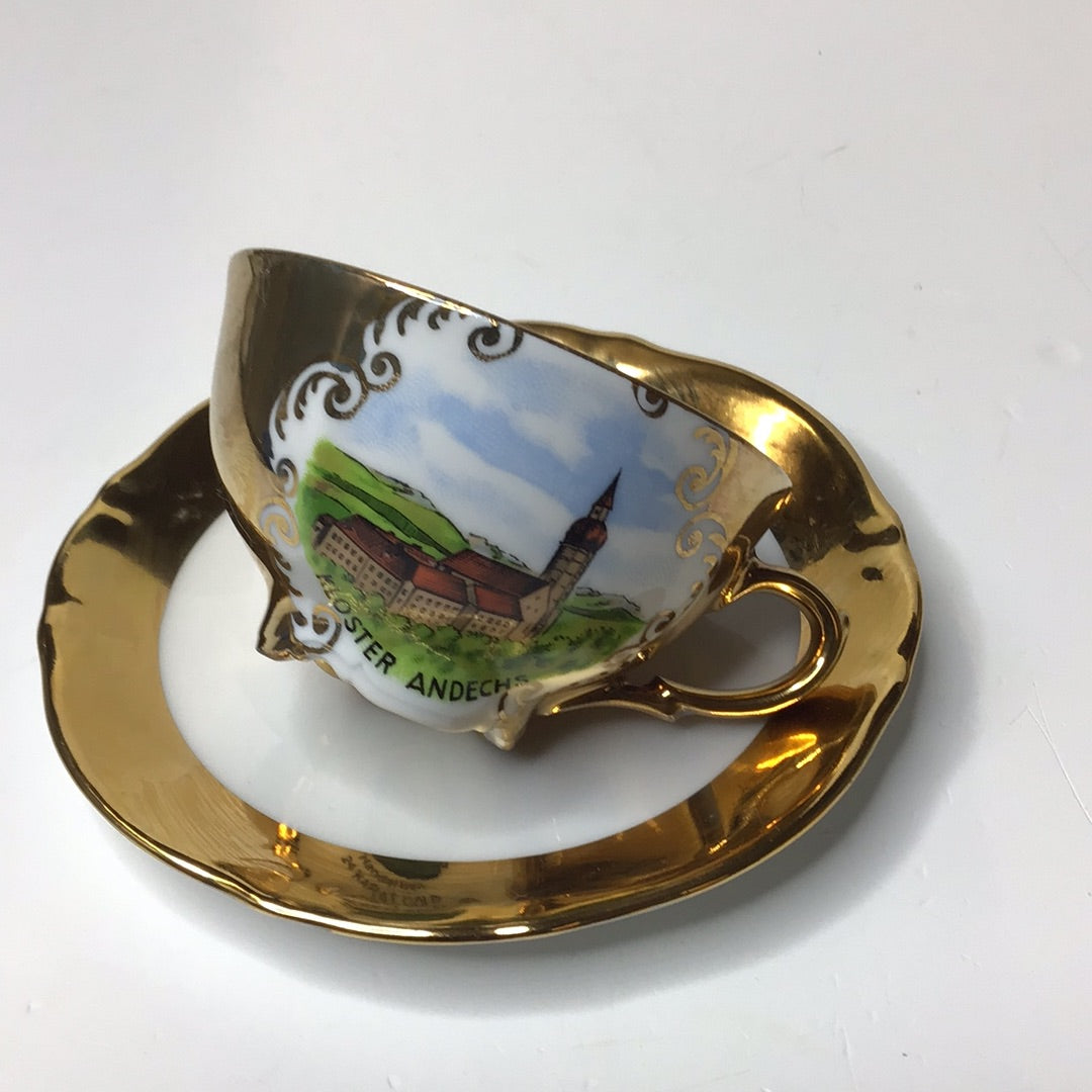HK Bavaria 24 Karat Gold Kloster Andechs Porzellan Sammlertasse Teetasse