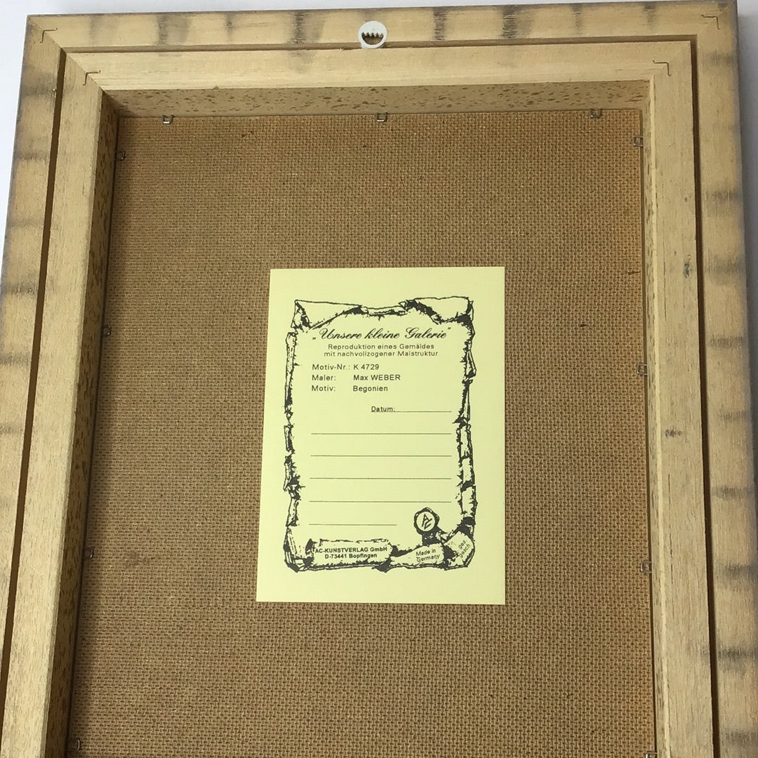 Ölgemälde Vase mit Blumen Begonien M.Weber Reproduktion eines Gemäldes