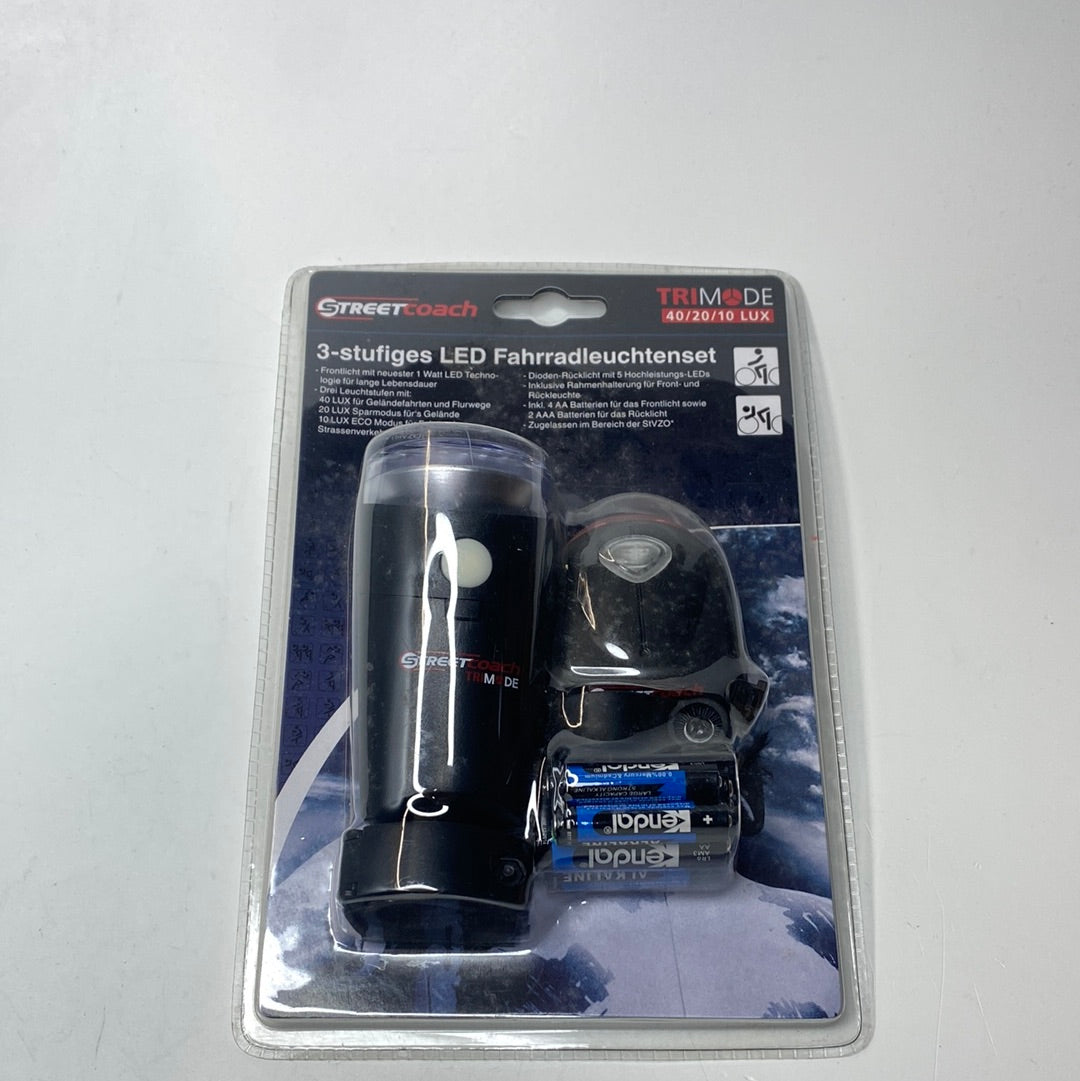 3-stufiges LED Fahrradleuchtenset mit Batterien