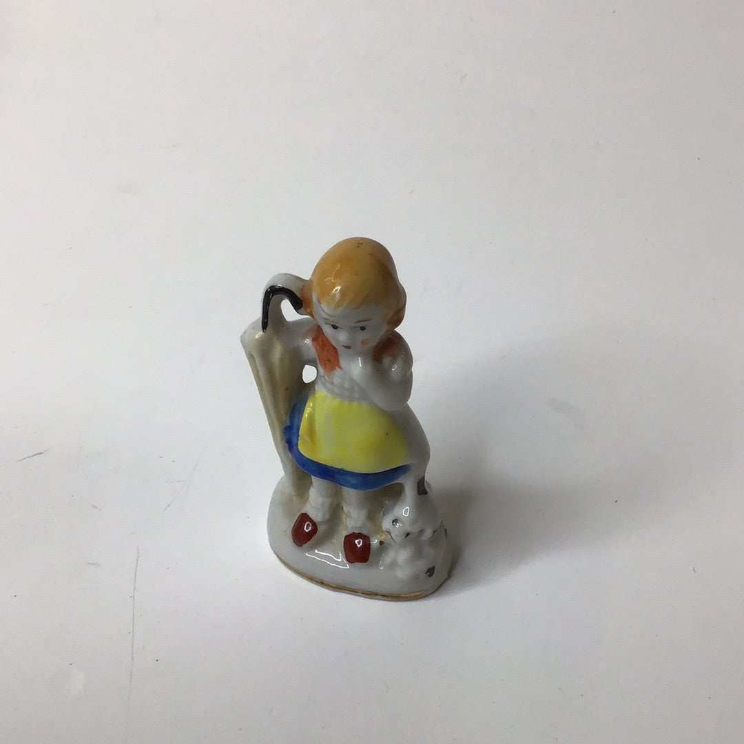 Vintage Figur kleines Mädchen mit Regenschirm und Welpe Porzellan Made in Japan