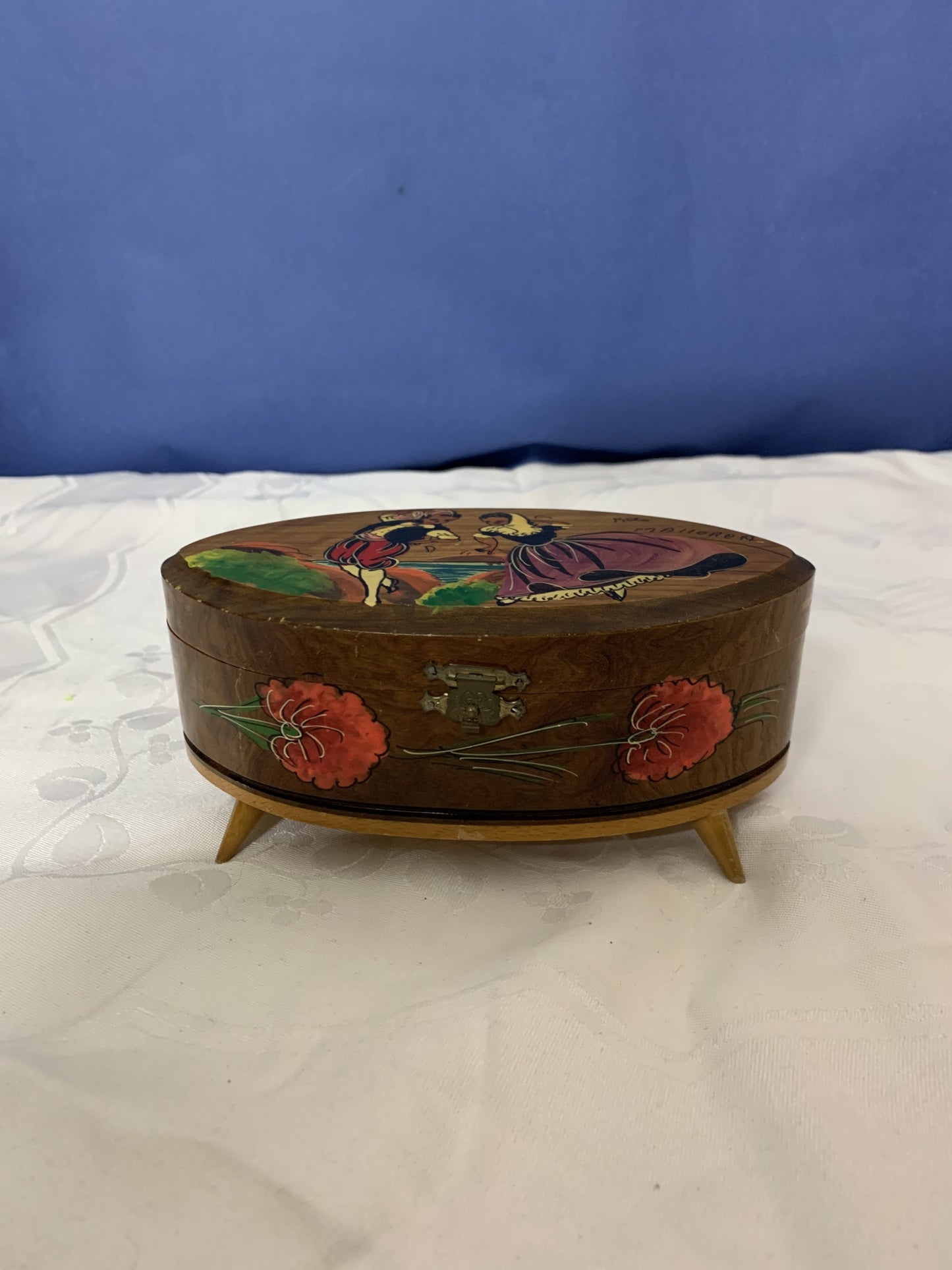 Bemaltes Holz Schmuckkästchen mit Spielwerk Mallorca