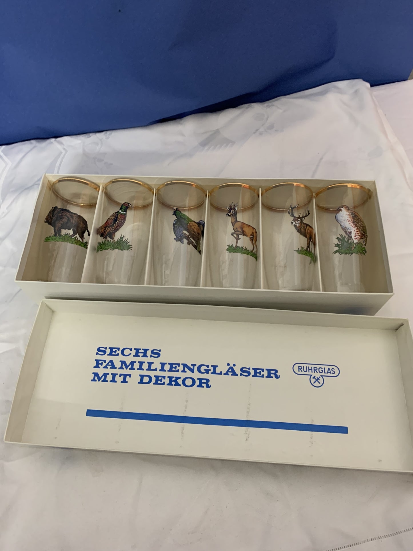 Ruhrglas Familiengläser mit Dekor Jagdmotiv
