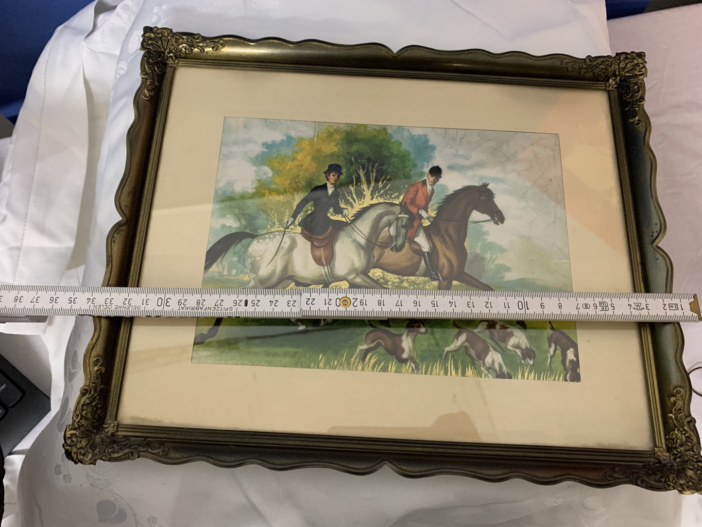 Jäger auf Pferd mit Jagd Hunter in Vintage Bildrahme