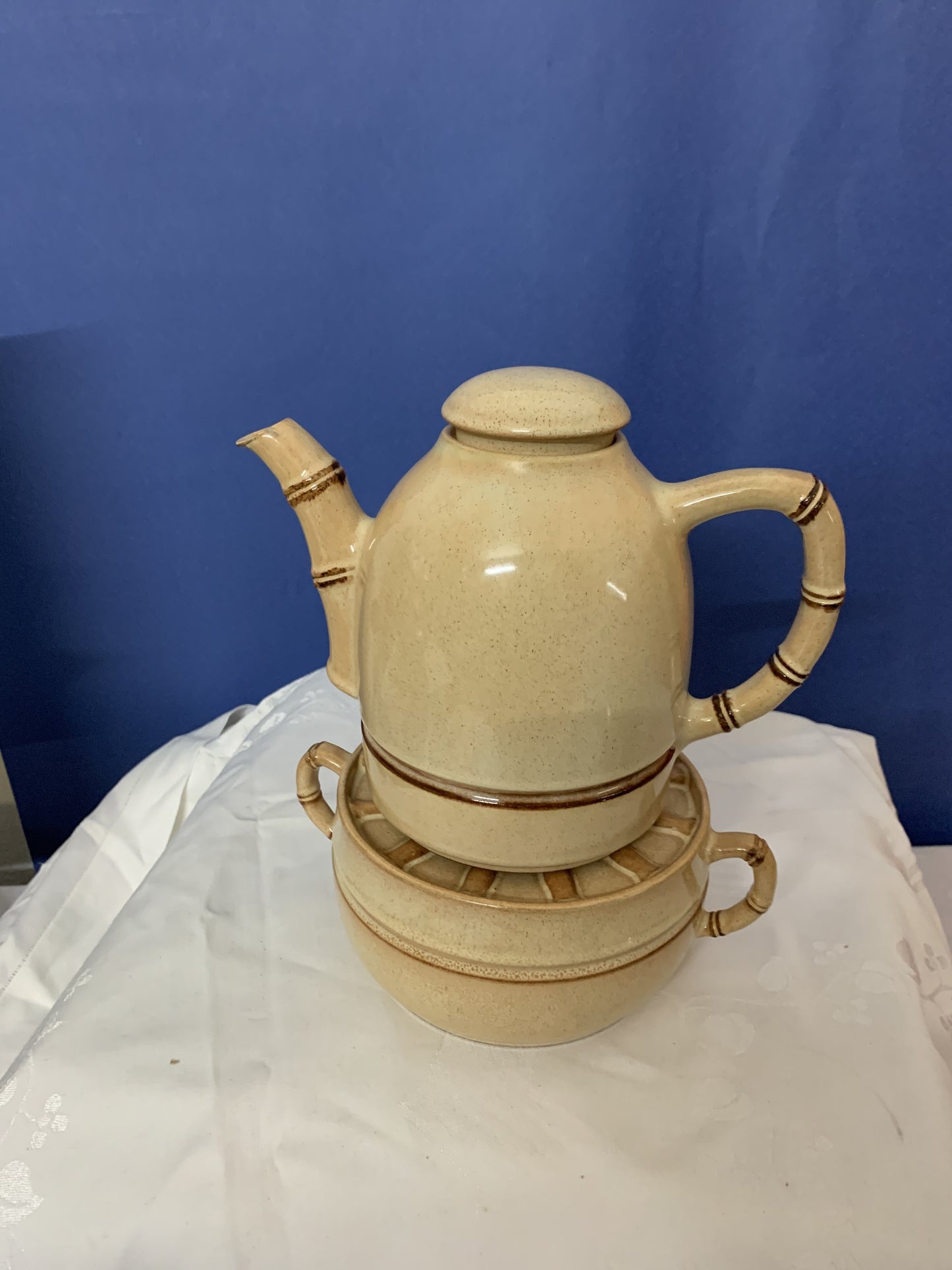 Stövchen Teewärmer Kanne mit Deckel, 1,2 ltr. Melitta Friesland Ceracron Bambus