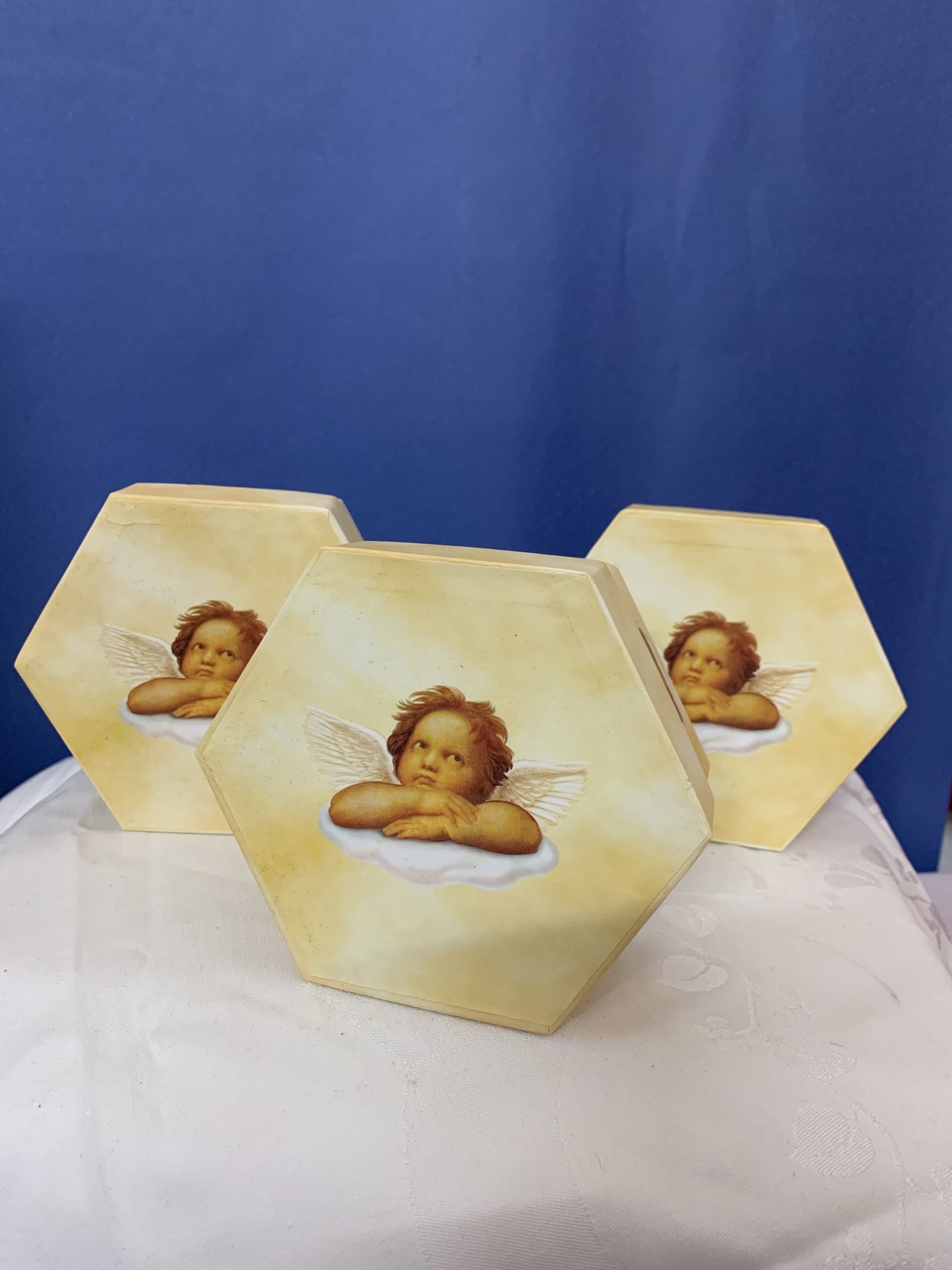 Set Boxen, Sechseck, 3 stk. mit Engel Figur