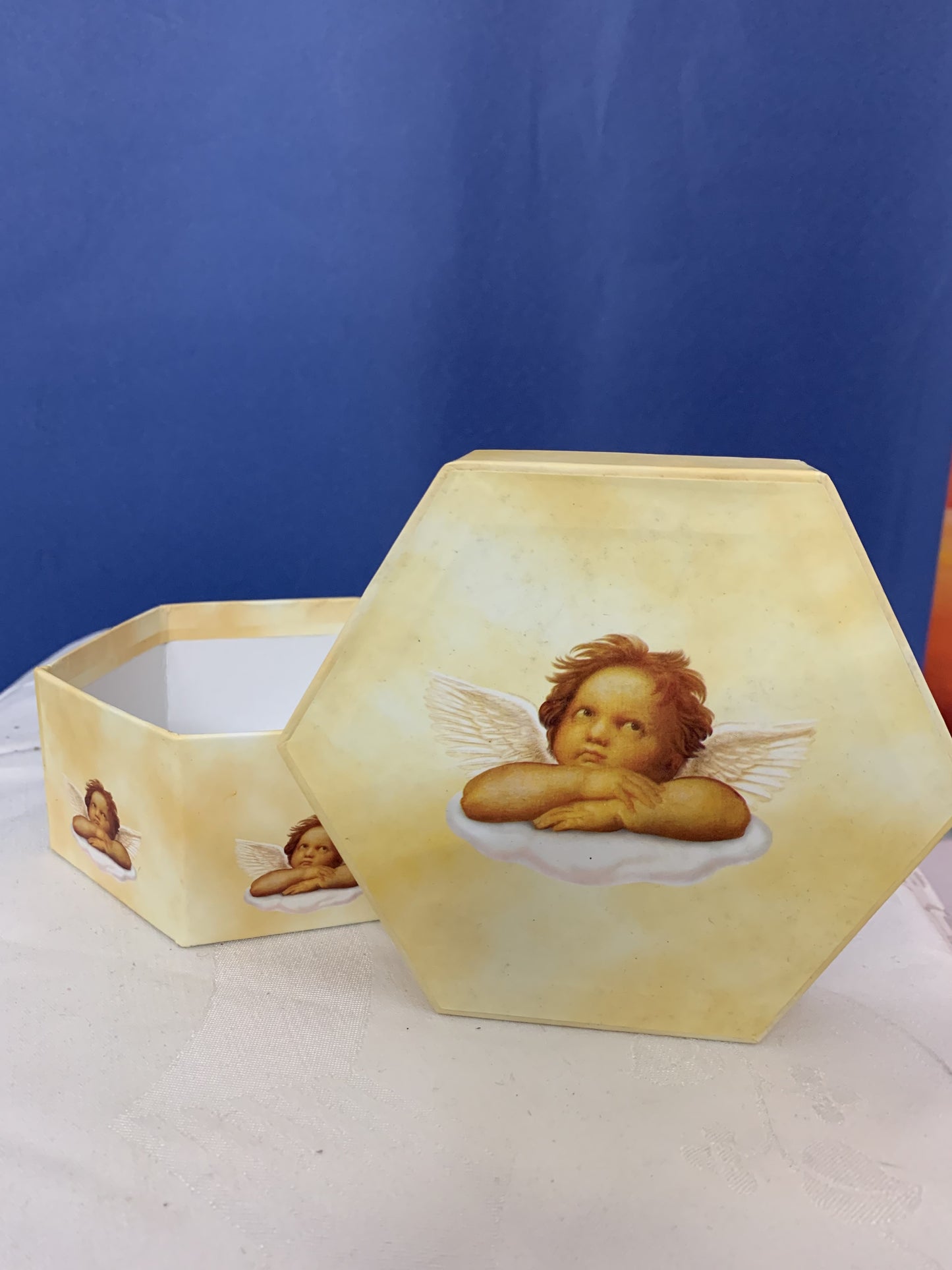 Set Boxen, Sechseck, 3 stk. mit Engel Figur