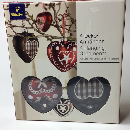 Deko-Anhänger aus Glas mit Stoff und Glitzer verziert 4 Stück Weihnachten