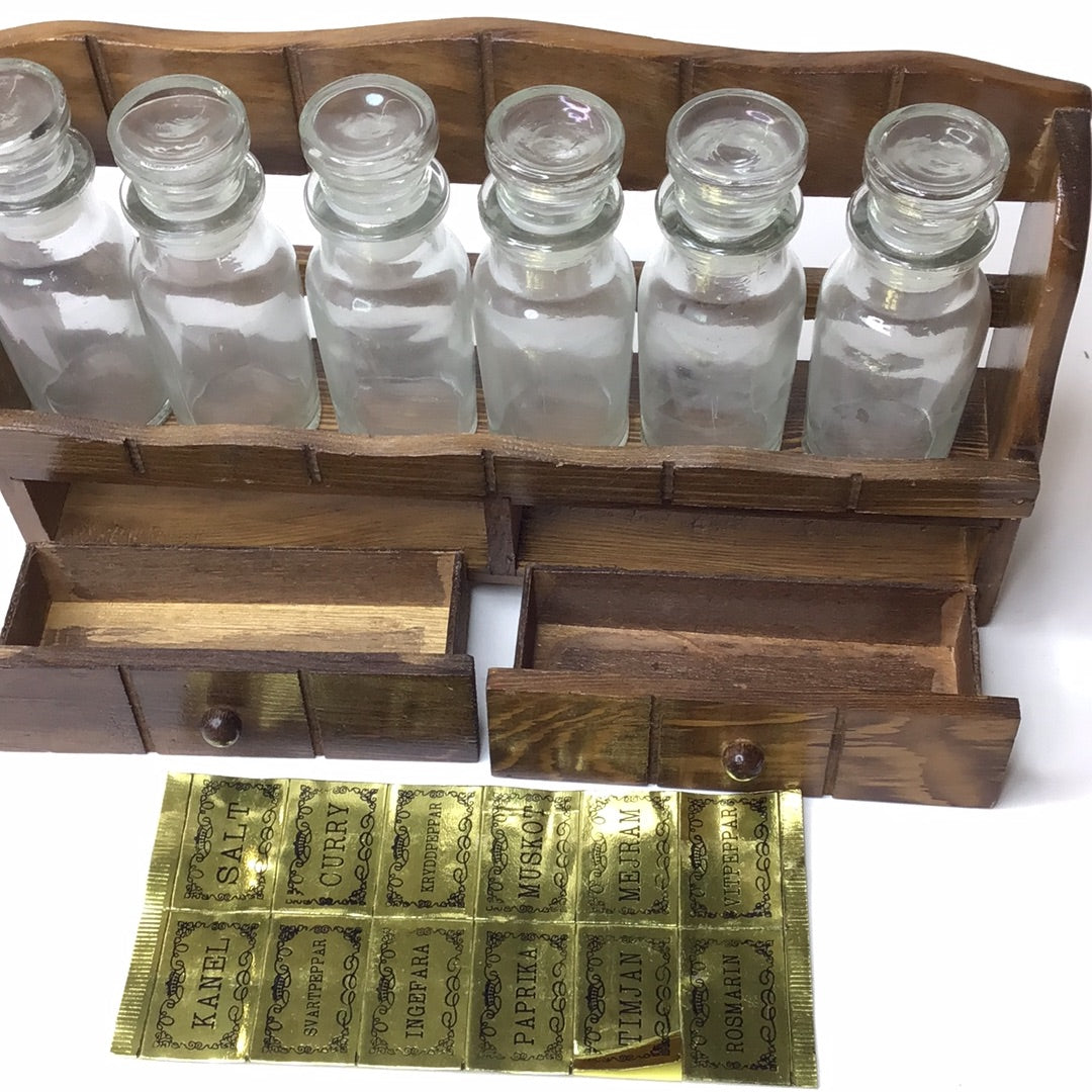 Gewürzregal aus Holz mit Gläsern Vintage Rustikal