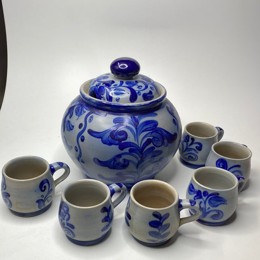 Steingut Bowle Set mit 9 Steinbechern