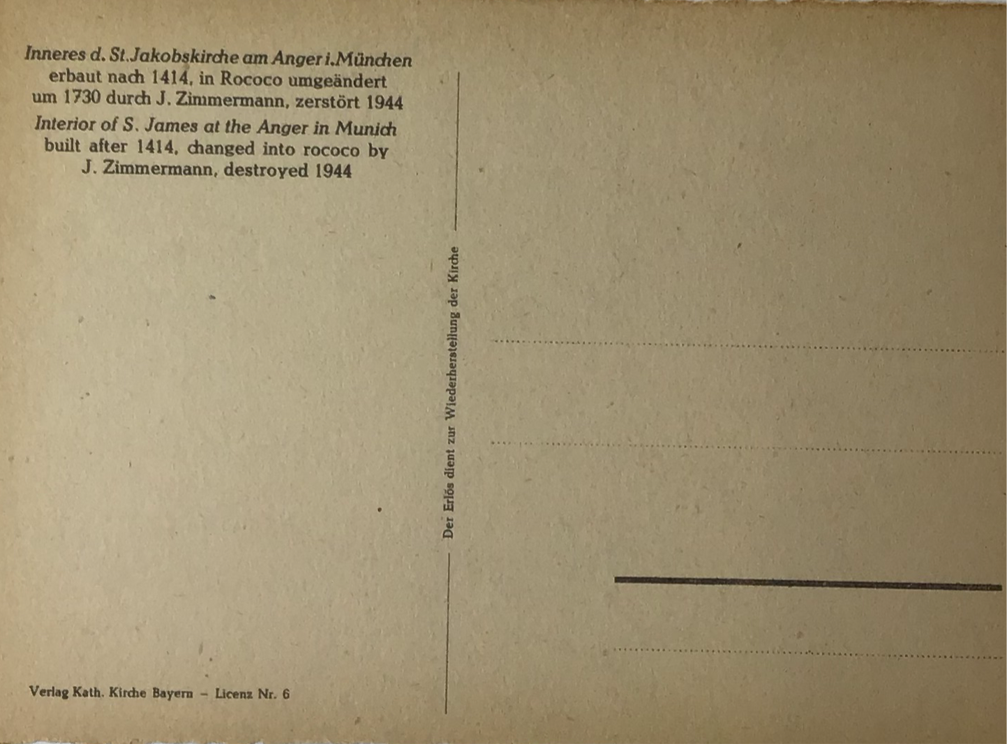 Alte Postkarte Inneres d. St. Jakobskirche am Anger in München