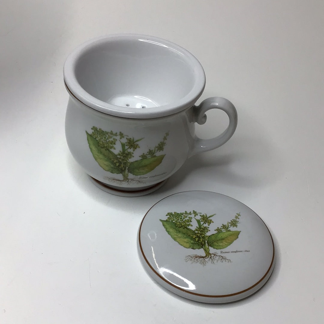 Tattau Rösler Bavaria Teetasse mit Sieb und Deckel Porzellan