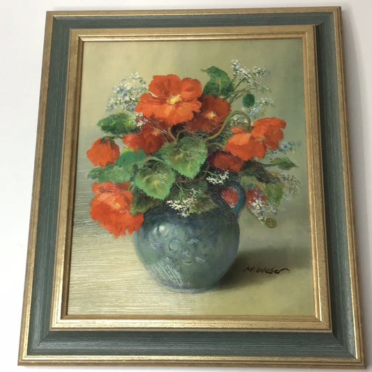 Ölgemälde Vase mit Blumen Begonien M.Weber Reproduktion eines Gemäldes