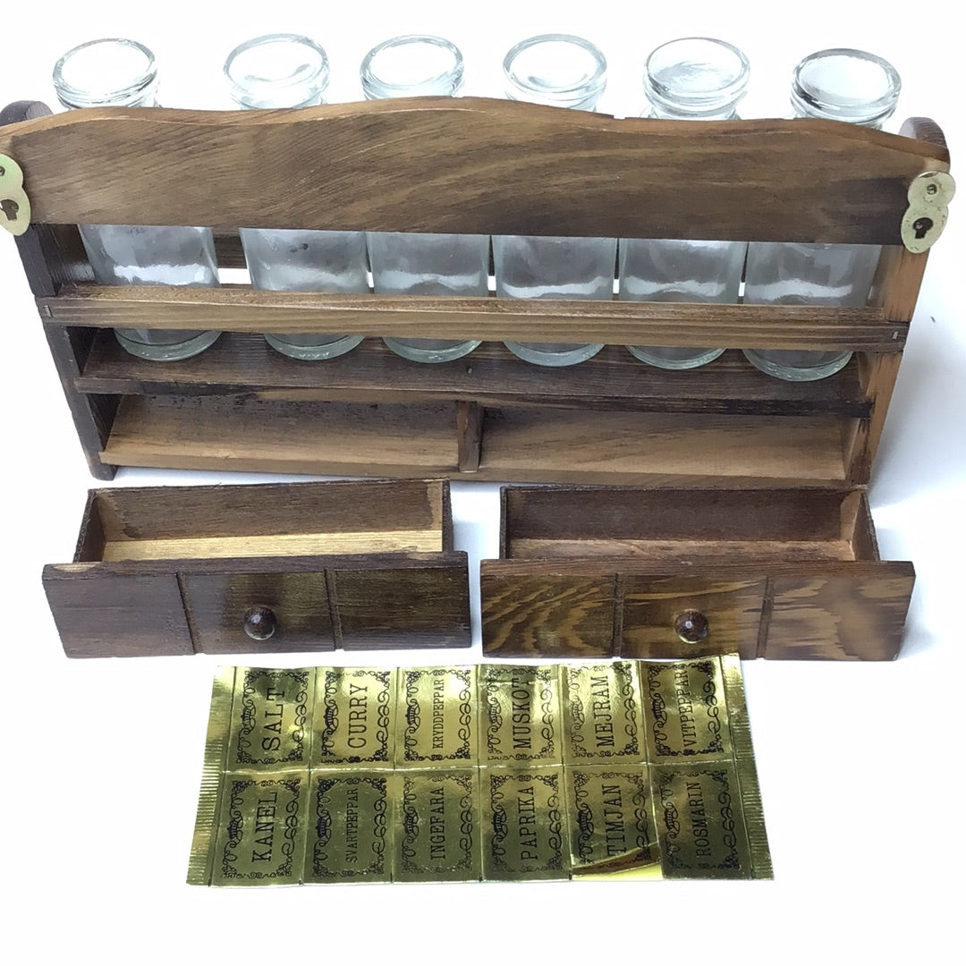 Gewürzregal aus Holz mit Gläsern Vintage Rustikal