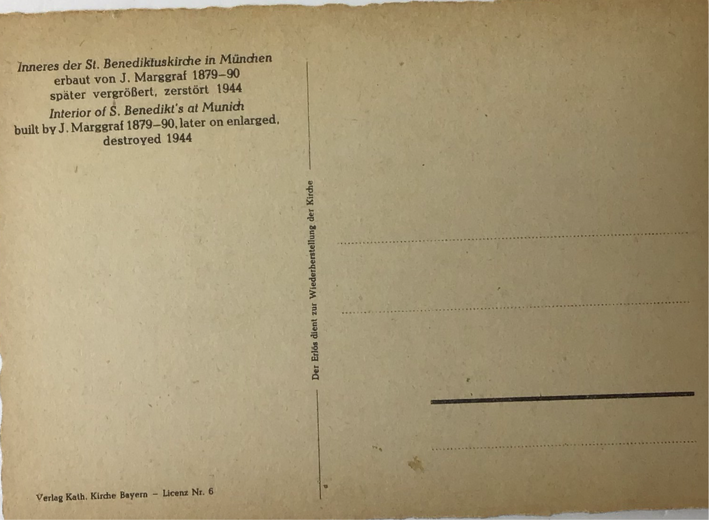 Alte Postkarte Inneres der St. Benediktuskirche in München