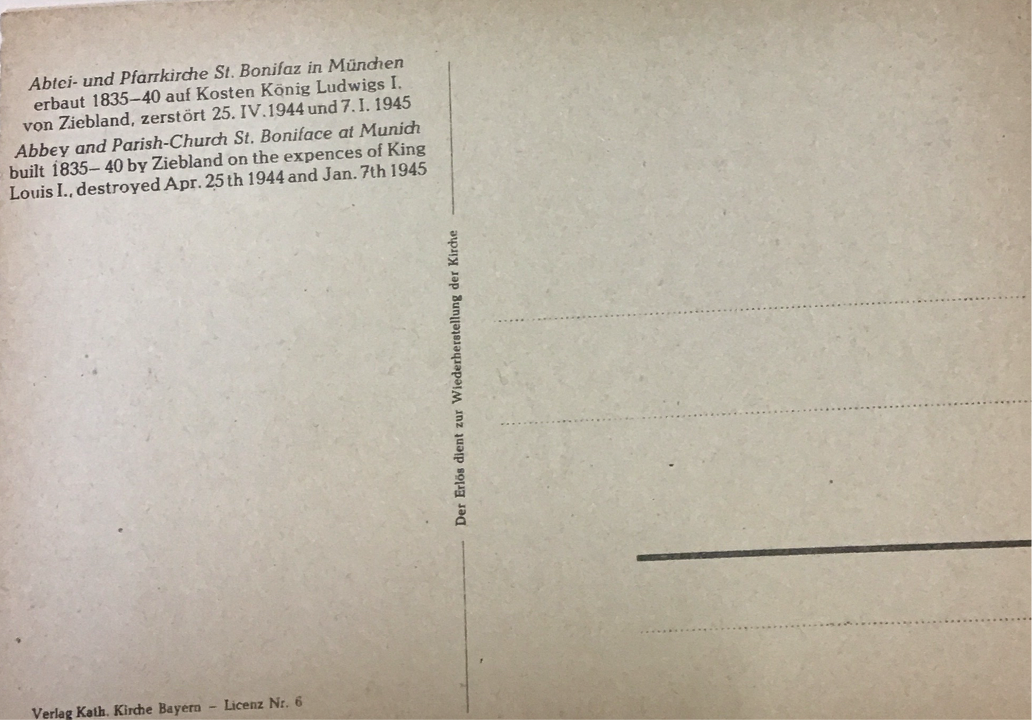 Alte Postkarte Abtei - und Pfarrkirche St. Bonifaz in München