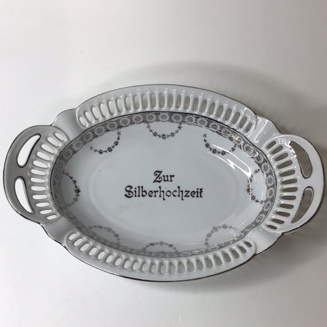 Porzellan Schale Silberhochzeit oval