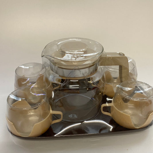 Tee Set mit 4 Tee Tassen, Teekanne und Tablett